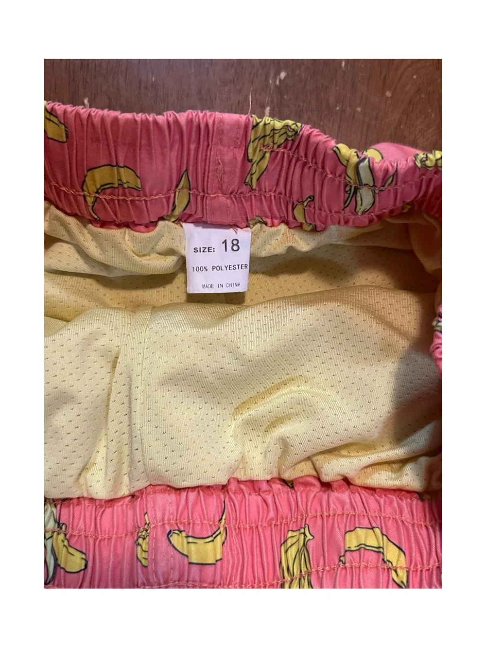 Men’s Pink Swim Trunks with Yellow Banana Print